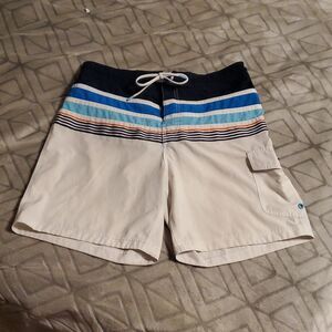 SPEEDO Men's MED Multi-Color STRIPE & Solid WHITE SWIM TRUNKS Cargo Pocket